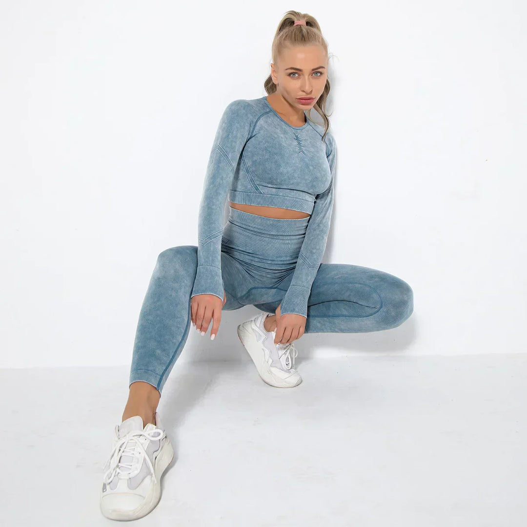 Sømløst yogasæt til kvinder med cropped top - Nova