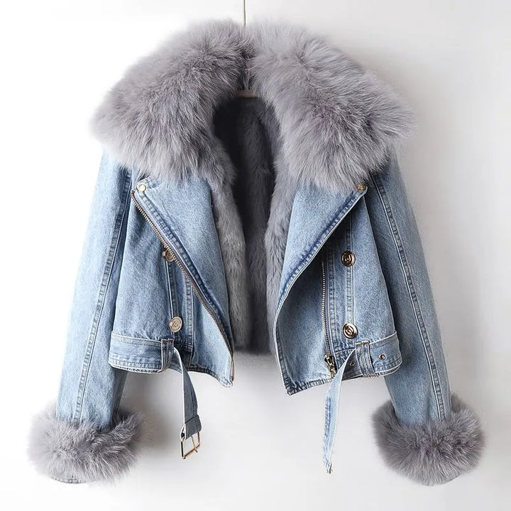 Denim og kunstpels Elegance-jakke - Stella