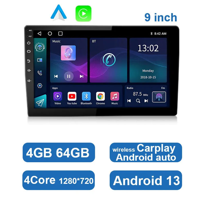 Universel Android bilstereo med touchskærm, GPS og trådløs CarPlay