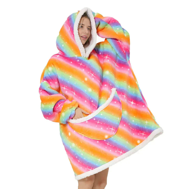 Over-sized fleece tæppe med hætte og lommer – SnugJoy