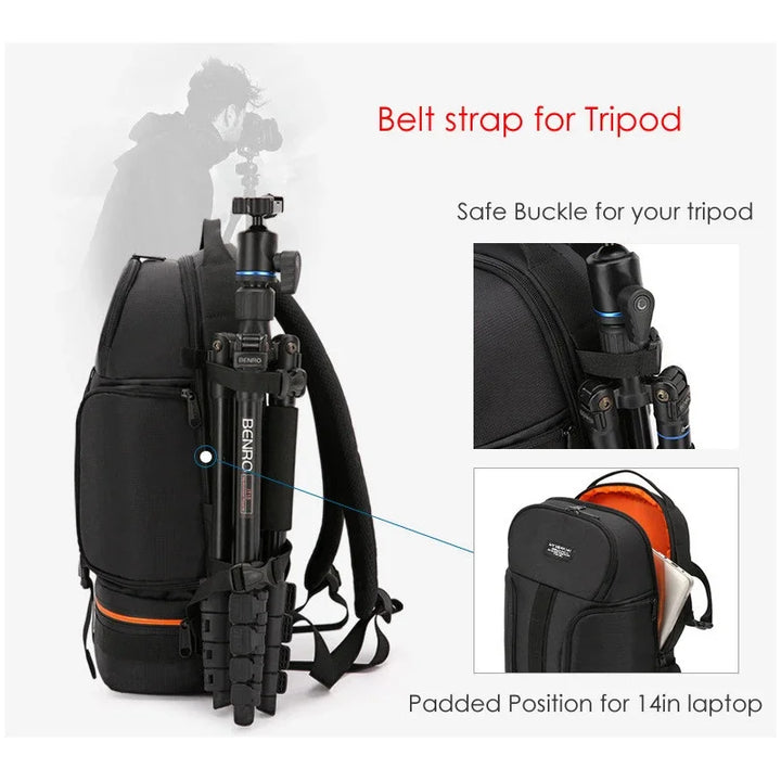 Professionel vandtæt DSLR kamera rygsæk med tripod stropper & regncover – Darius