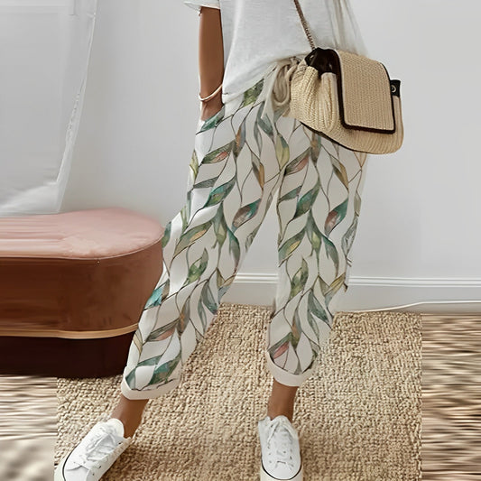 Boho damebukser med efterårsbladmønster – Selina