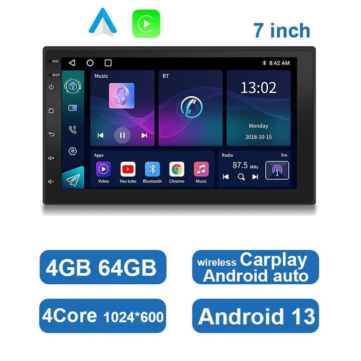 Universel Android bilstereo med touchskærm, GPS og trådløs CarPlay