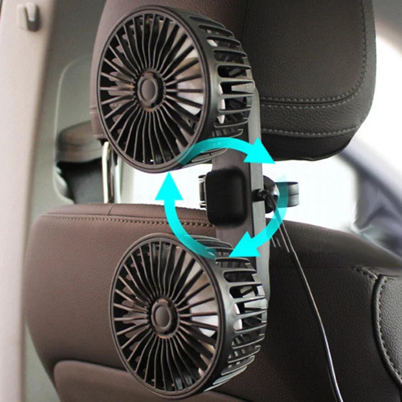 Bærbar USB Dual-Head bilventilator 360° roterbar med 3 hastigheder – CoolBreeze
