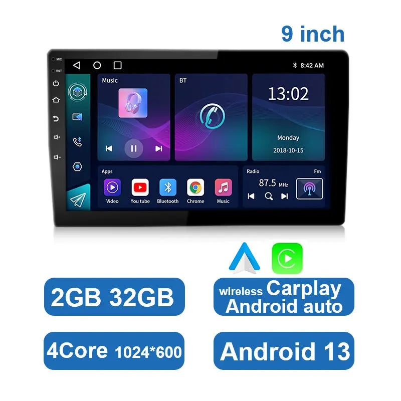 Universel Android bilstereo med touchskærm, GPS og trådløs CarPlay