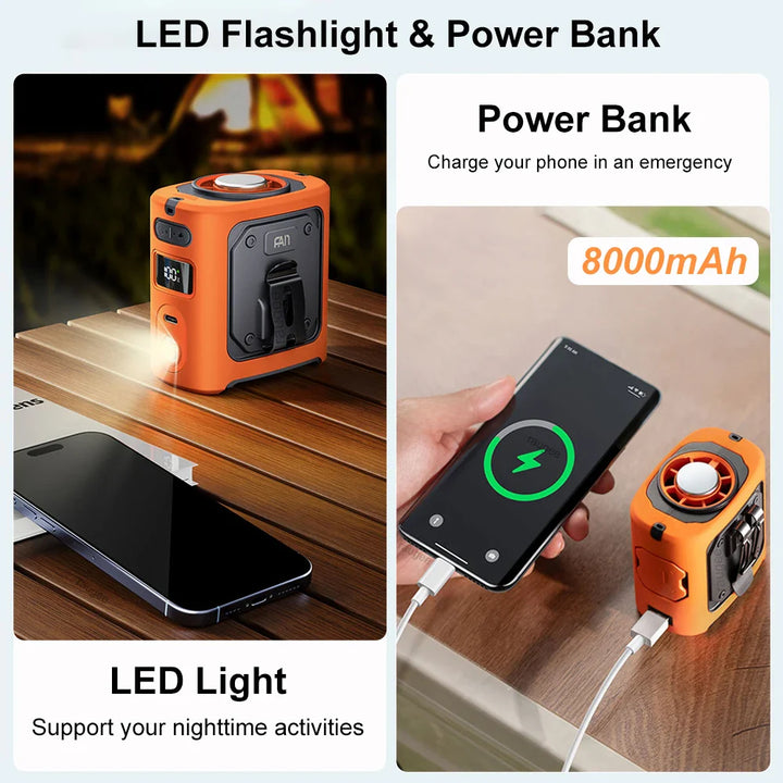 8000mAh bærbar køle hoftevifte med powerbank & LED-lys – FrostBreeze
