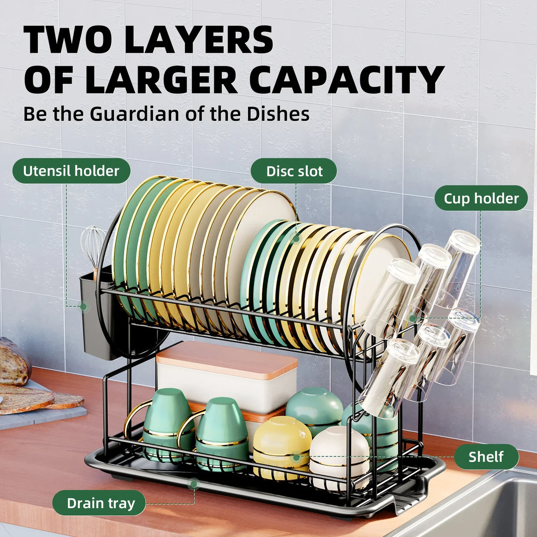 2-etages opvaskestativ med drænpanel og bestikholder – Aria