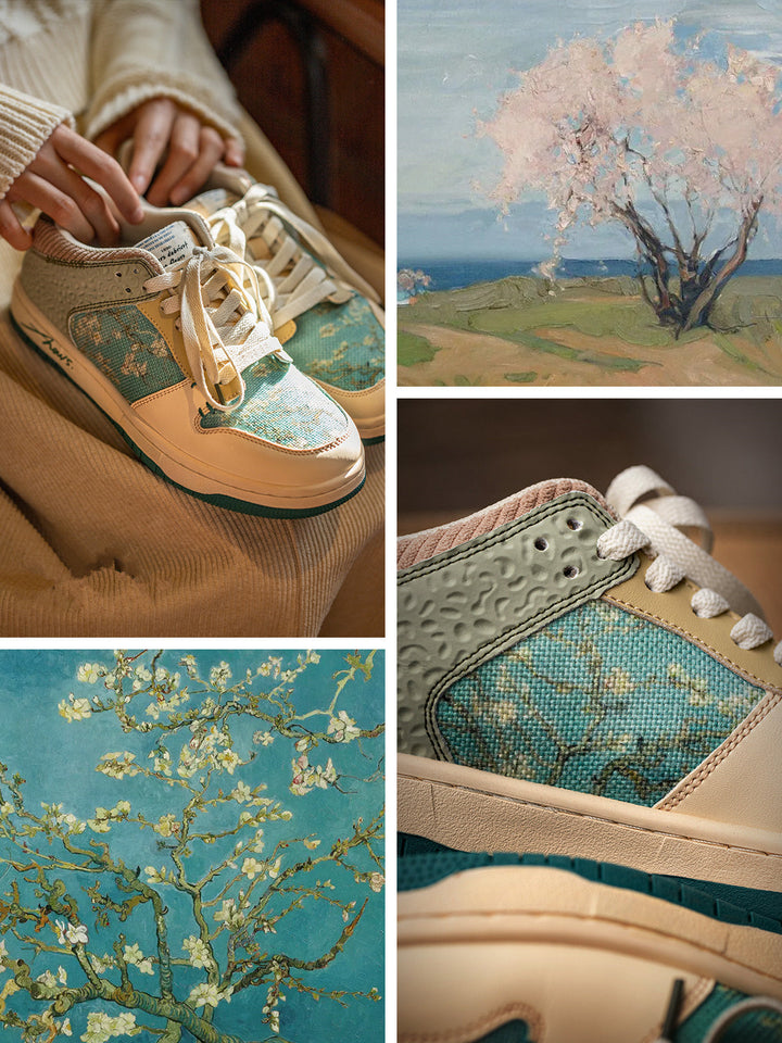 Stilfulde unisex kunst-sneakers med mandelblomstprint – Arta