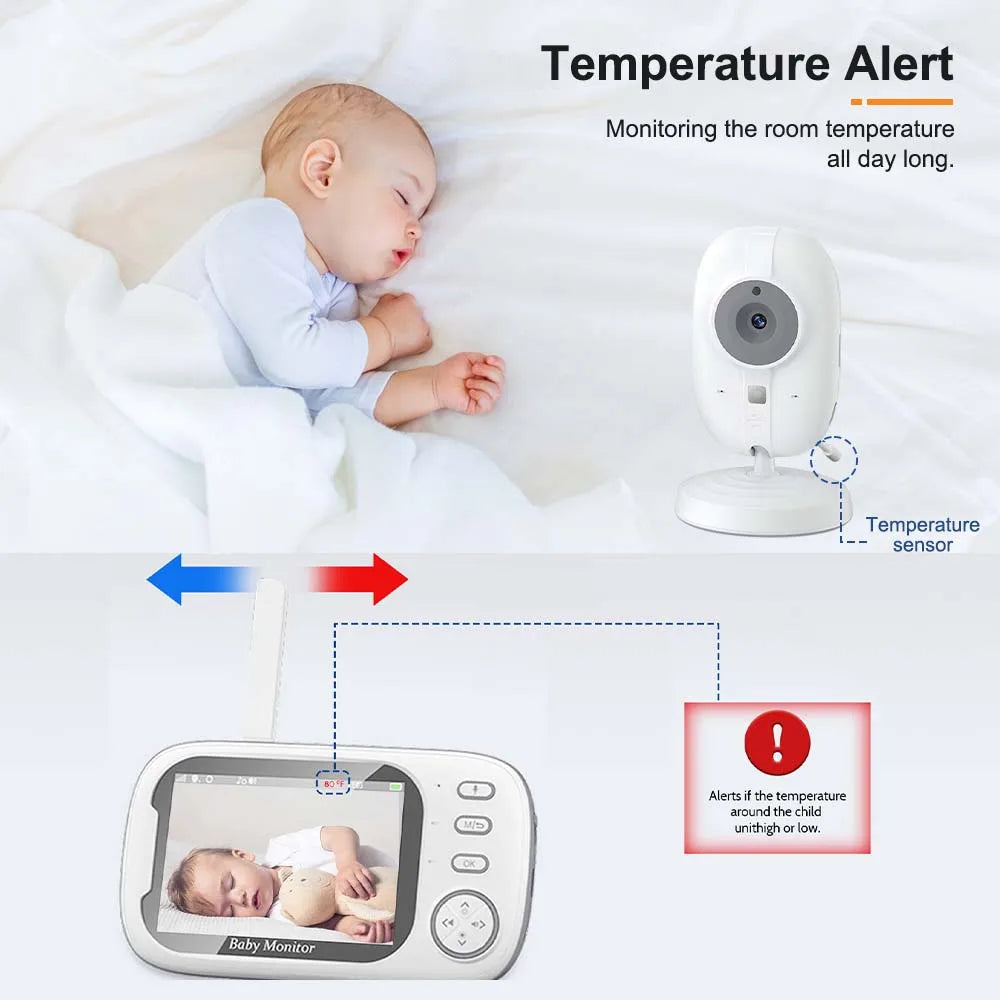 3,5-tommer video baby monitor med nattesyn, temperaturdisplay og tovejs lyd