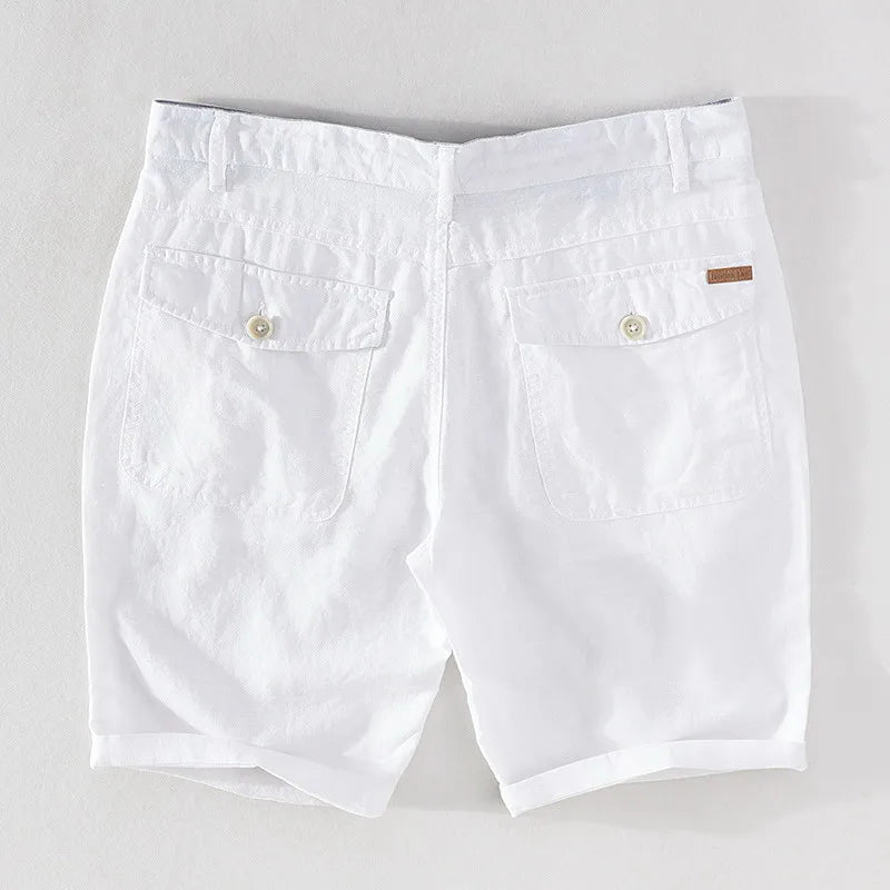 Strandshorts til mænd i hør-bomuld med sommerlook og knaplukning - Sandro