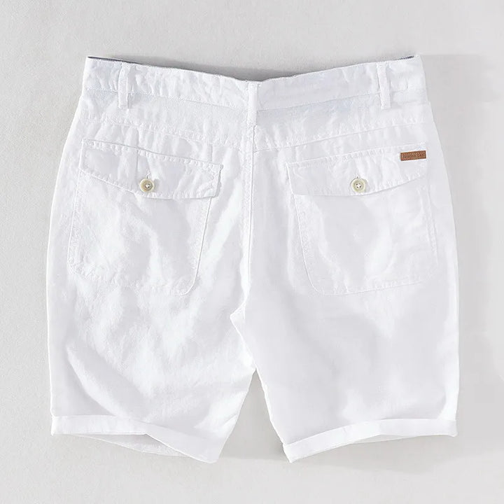 Strandshorts til mænd i hør-bomuld med sommerlook og knaplukning - Sandro