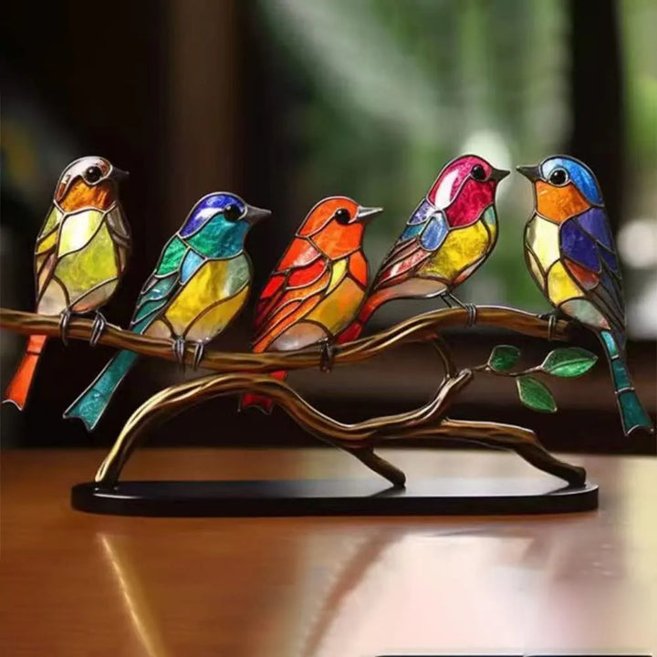 Farvede fugle på en gren - dekorativ skulptur - ColorBirds