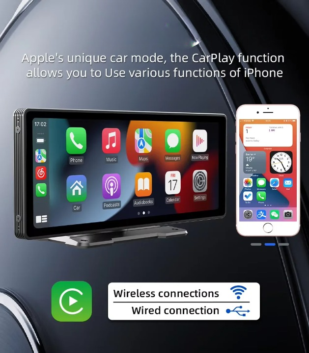 Universal 10,26-tommer (26,06 cm) bilmultimediaafspiller med trådløs CarPlay og Android Auto