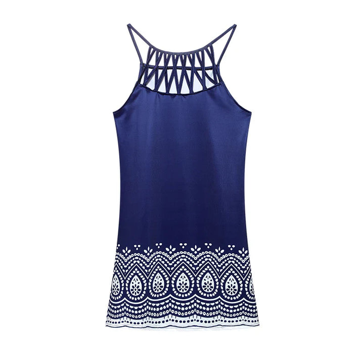 Trendy sommer-tunikakjole med etno-print og spaghettistropper – Kiara