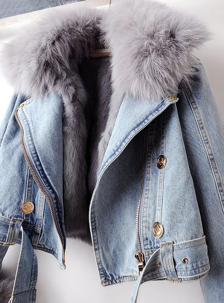 Denim og kunstpels Elegance-jakke - Stella