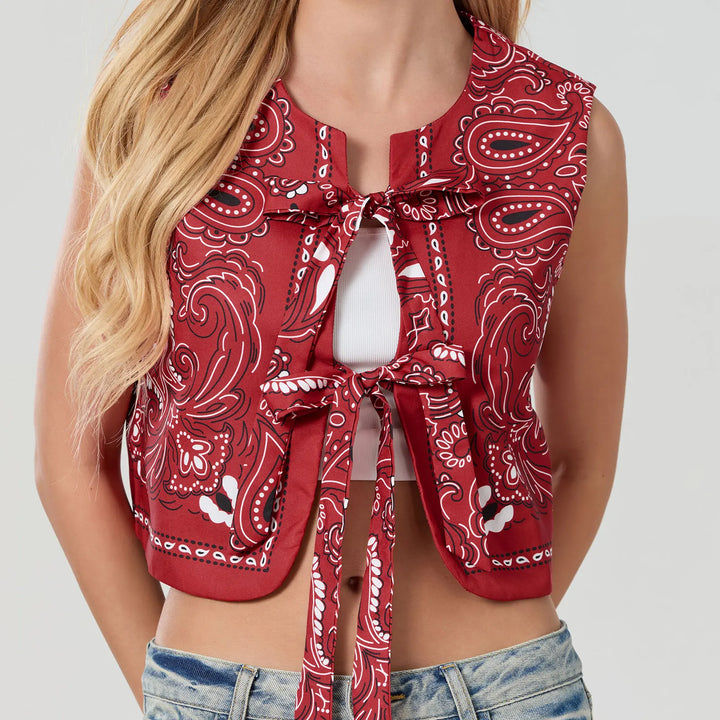 Y2K Rød Bandana Wrap-Top Trendy Cropped Streetwear-Top - Liora