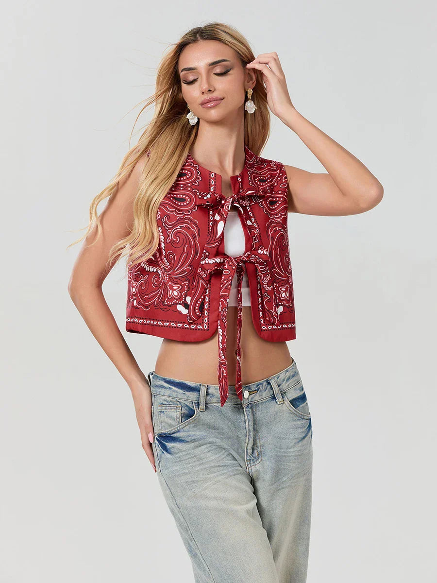 Y2K Rød Bandana Wrap-Top Trendy Cropped Streetwear-Top - Liora