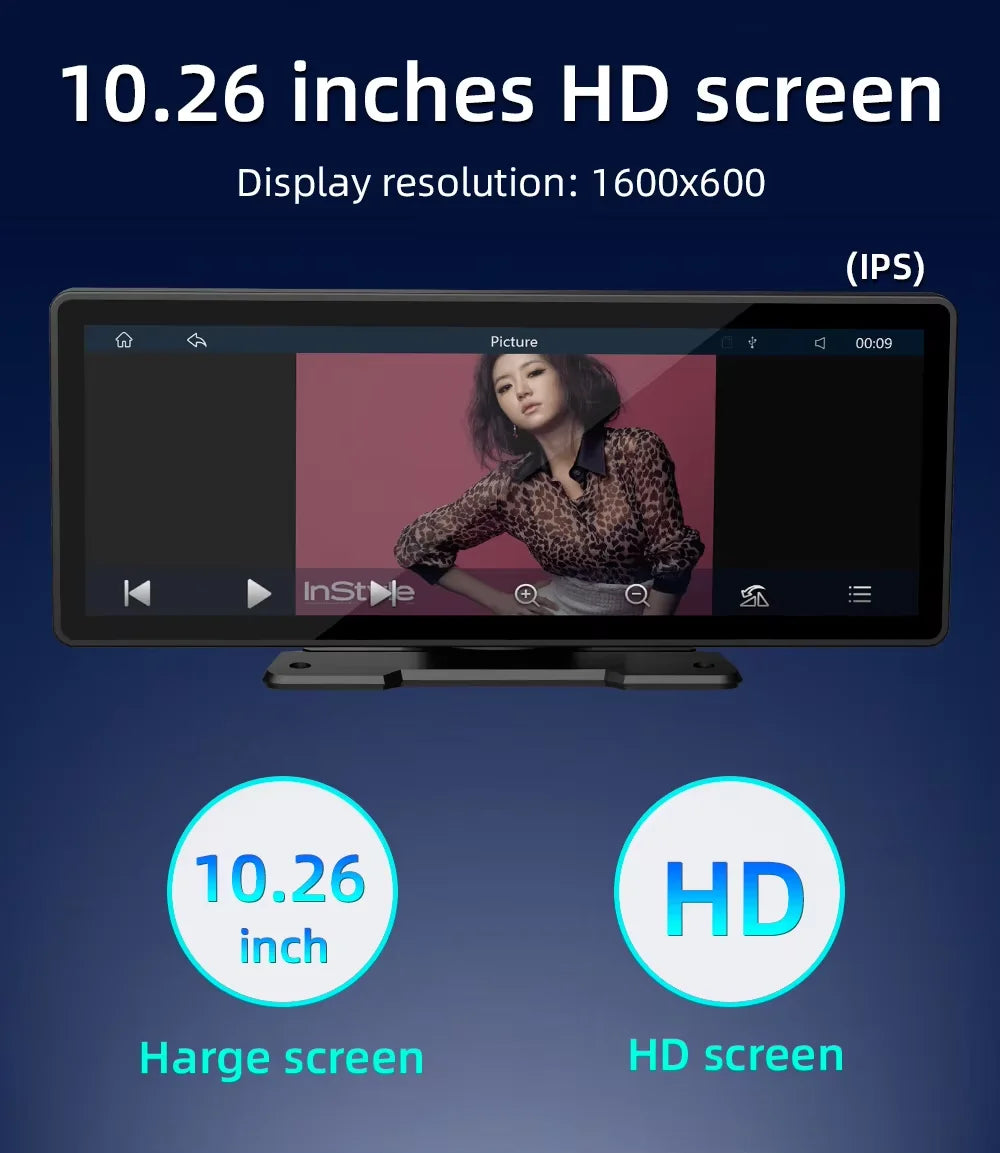 Universal 10,26-tommer (26,06 cm) bilmultimediaafspiller med trådløs CarPlay og Android Auto