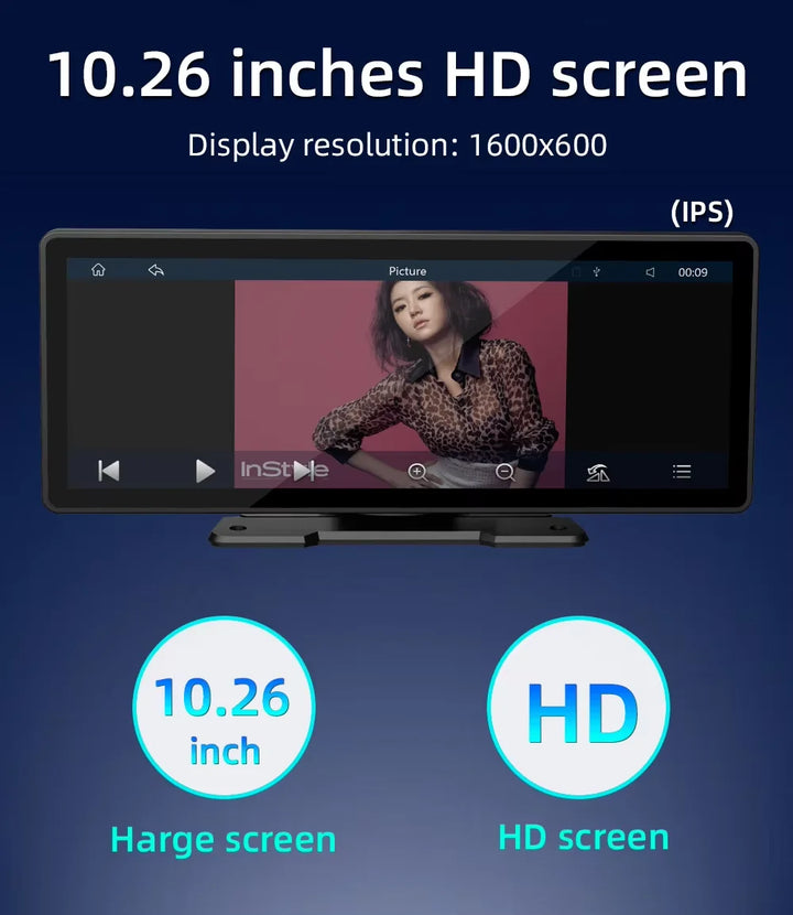 Universal 10,26-tommer (26,06 cm) bilmultimediaafspiller med trådløs CarPlay og Android Auto