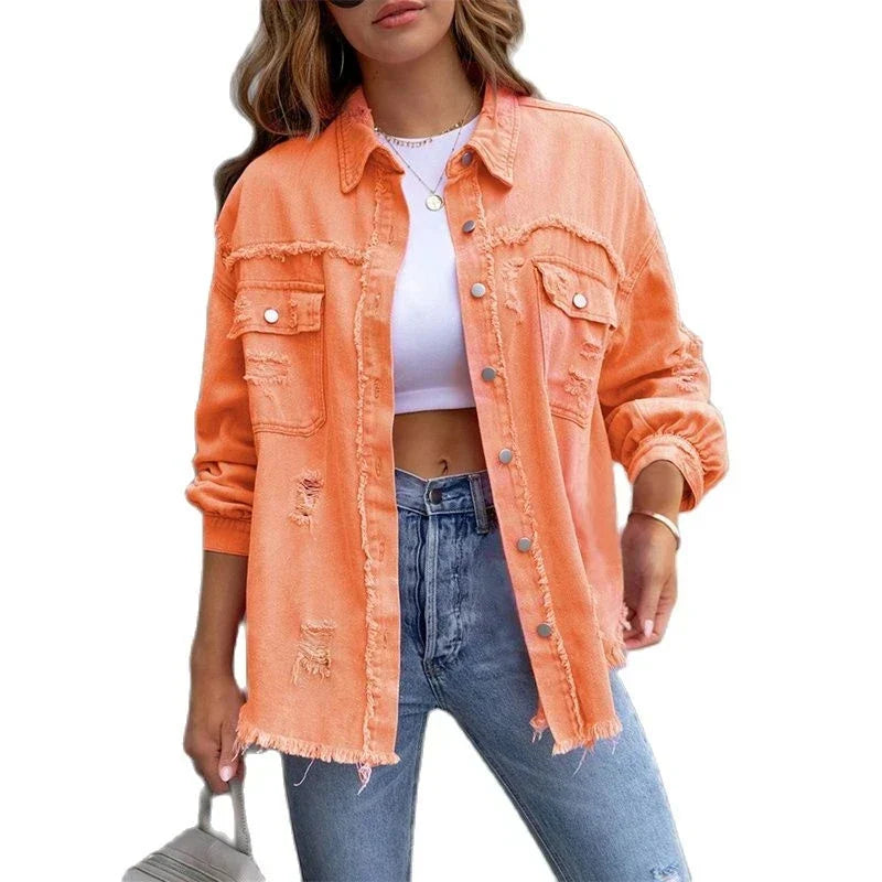 Boho damejeansjakke med efterårsagtigt Ibiza-flair og slim fit – Yara