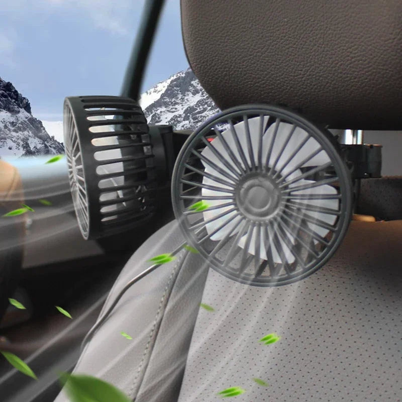 Bærbar USB Dual-Head bilventilator 360° roterbar med 3 hastigheder – CoolBreeze