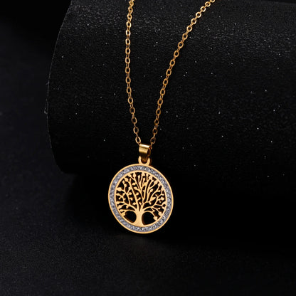Goldener Lebensbaum-Anhänger mit Zirkonia, filigranes Design, Damen-Halskette, Schmuckgeschenk.