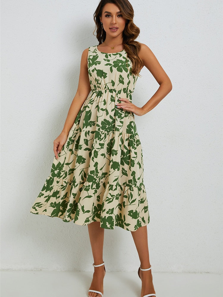 Sommer midi-kjole med blomsterprint – Fenna