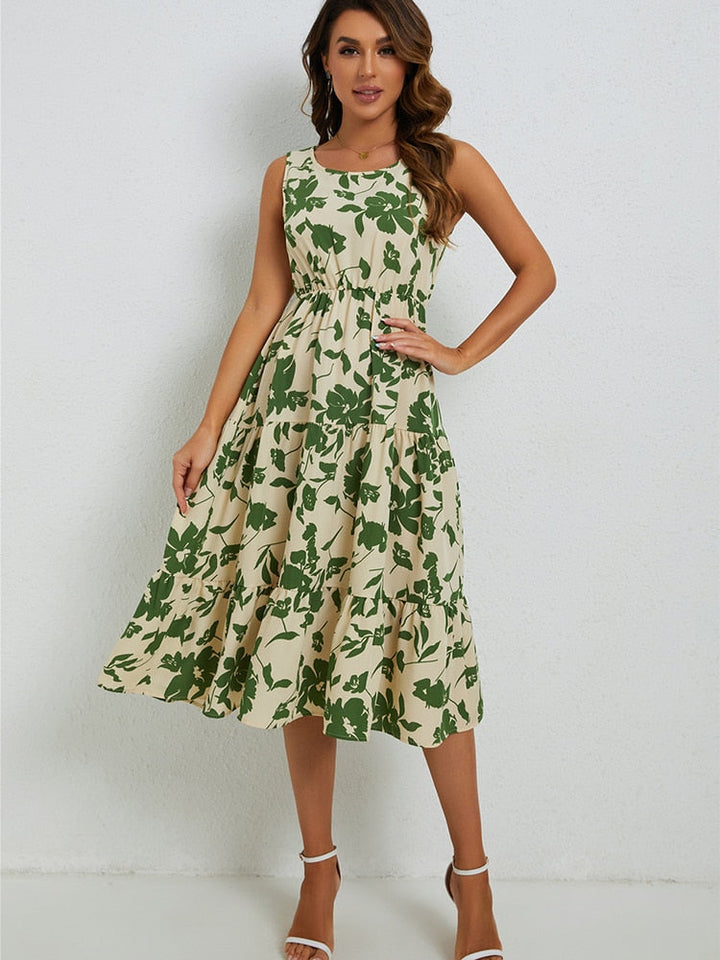 Sommer midi-kjole med blomsterprint – Fenna