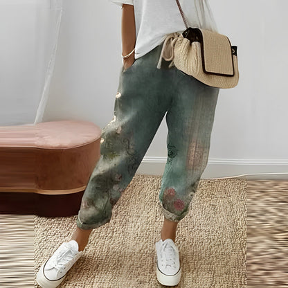 Boho damebukser med efterårsbladmønster – Selina