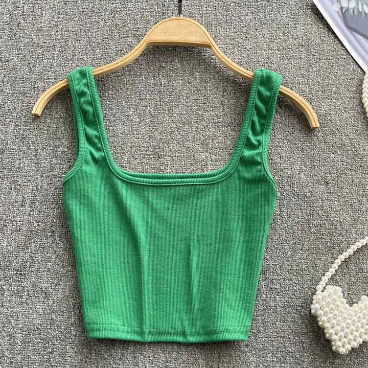 Rygfri cropped tanktop i ensfarvet – Zayra