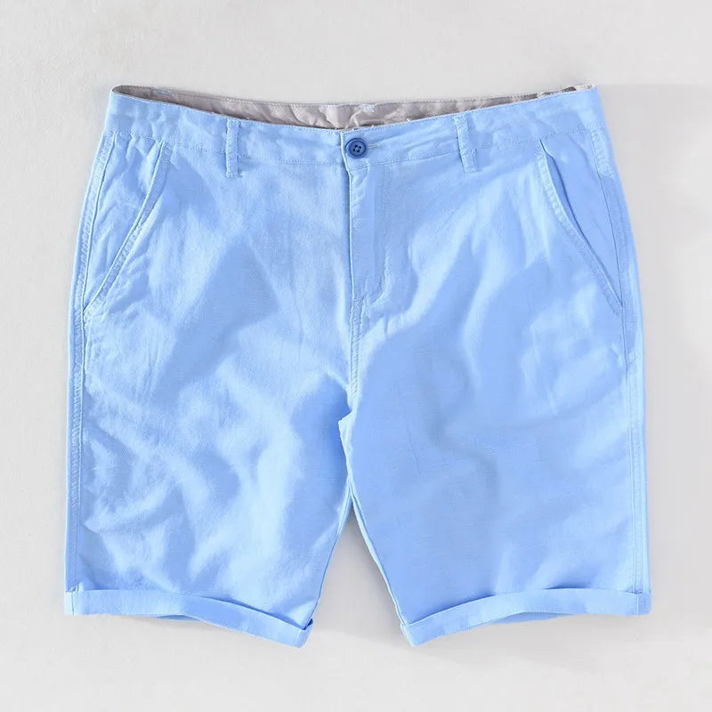 Strandshorts til mænd i hør-bomuld med sommerlook og knaplukning - Sandro