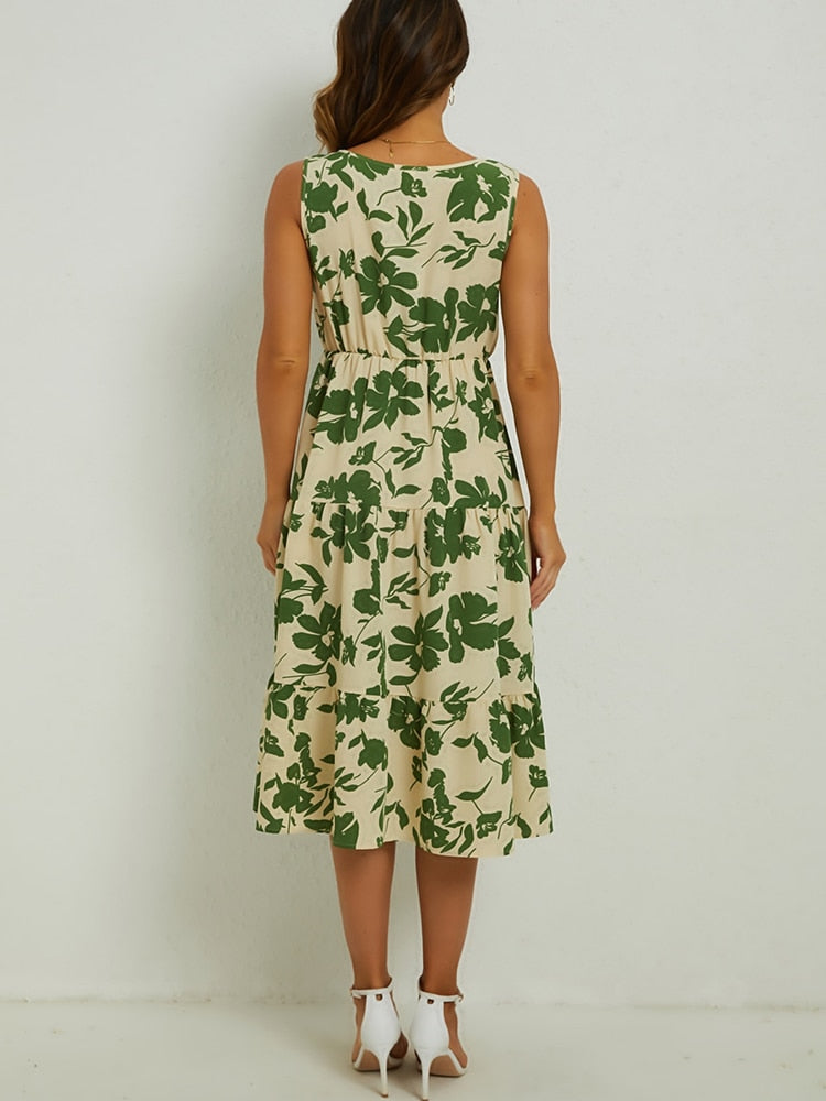 Sommer midi-kjole med blomsterprint – Fenna