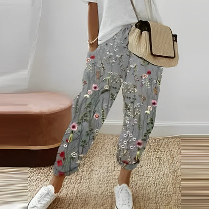 Boho damebukser med efterårsbladmønster – Selina