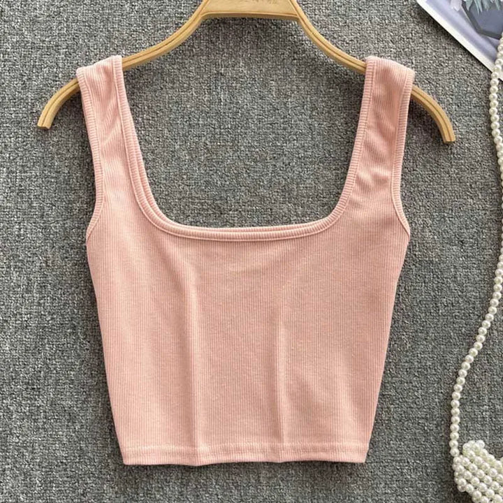 Rygfri cropped tanktop i ensfarvet – Zayra