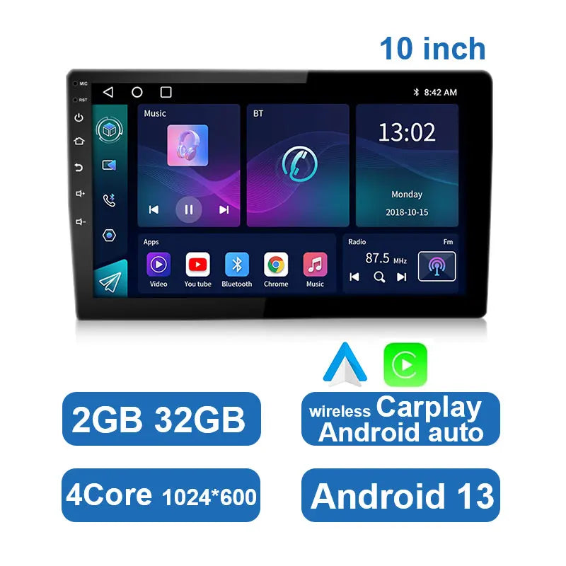 Universel Android bilstereo med touchskærm, GPS og trådløs CarPlay