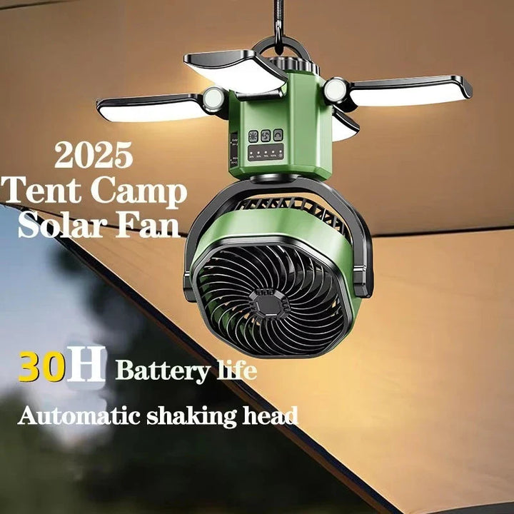 Solart campingvifte med 6000mAh batteri, LED-lys og 4-hastigheds køling – SunBreeze