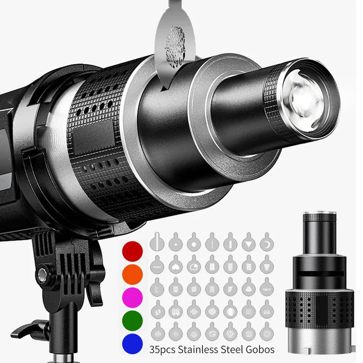 Optisk spotlight konisk linse sæt med 35 gobos og Bowens beslag – Lumina