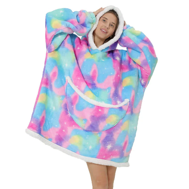 Over-sized fleece tæppe med hætte og lommer – SnugJoy