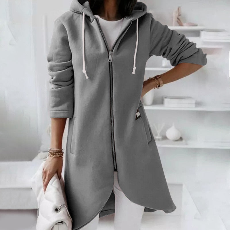 Dame hoodie vest med lynlås og hætte – Shaly