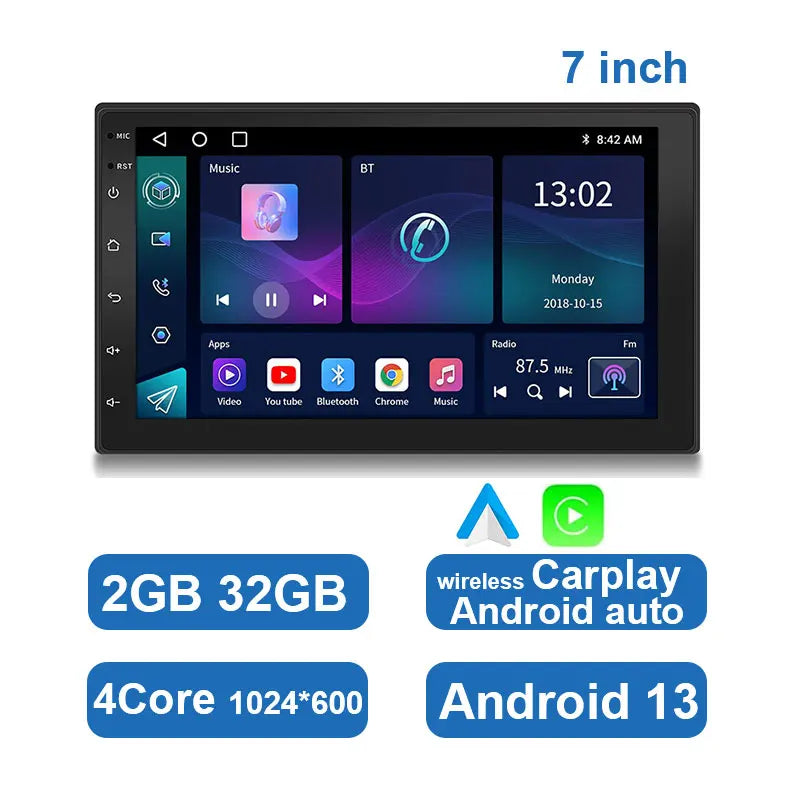 Universel Android bilstereo med touchskærm, GPS og trådløs CarPlay