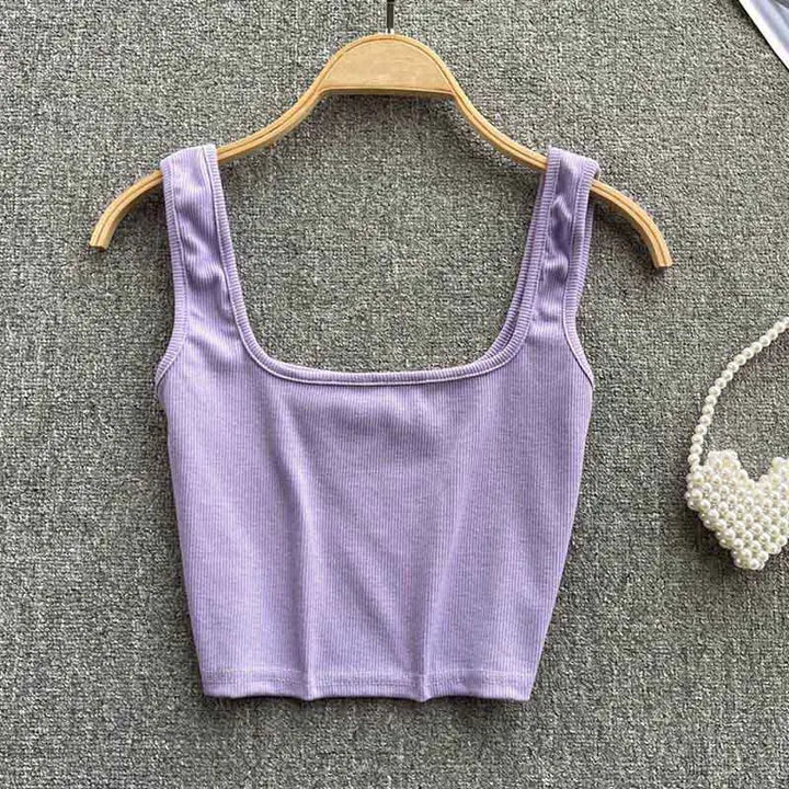 Rygfri cropped tanktop i ensfarvet – Zayra