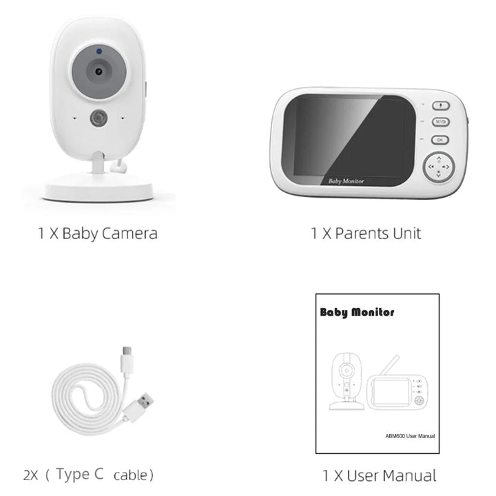 3,5-tommer video baby monitor med nattesyn, temperaturdisplay og tovejs lyd