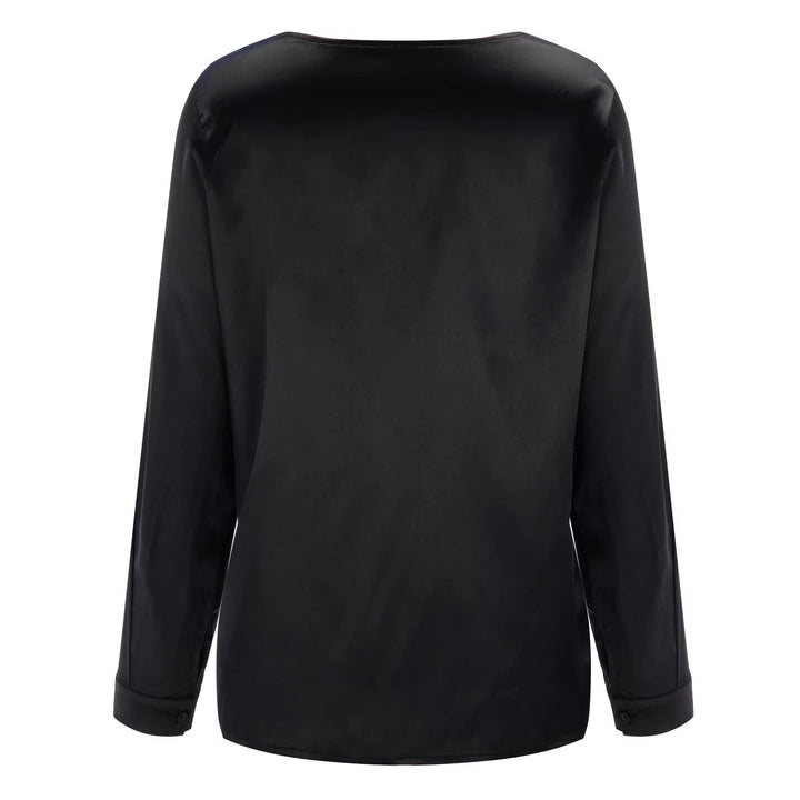 Efterårs-satin damebluse med dyb V-udskæring og lange ærmer – Daria