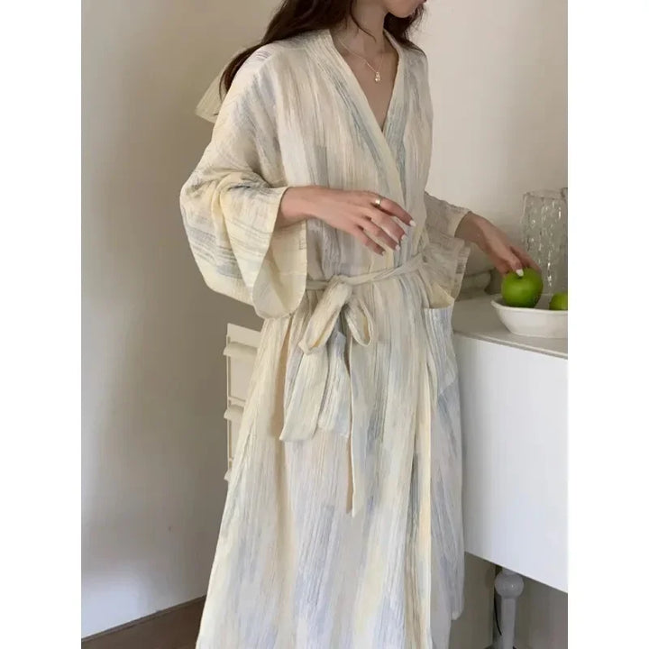 Casual Dame Sommer Morgenkåbe med Kimono-Design – Hana