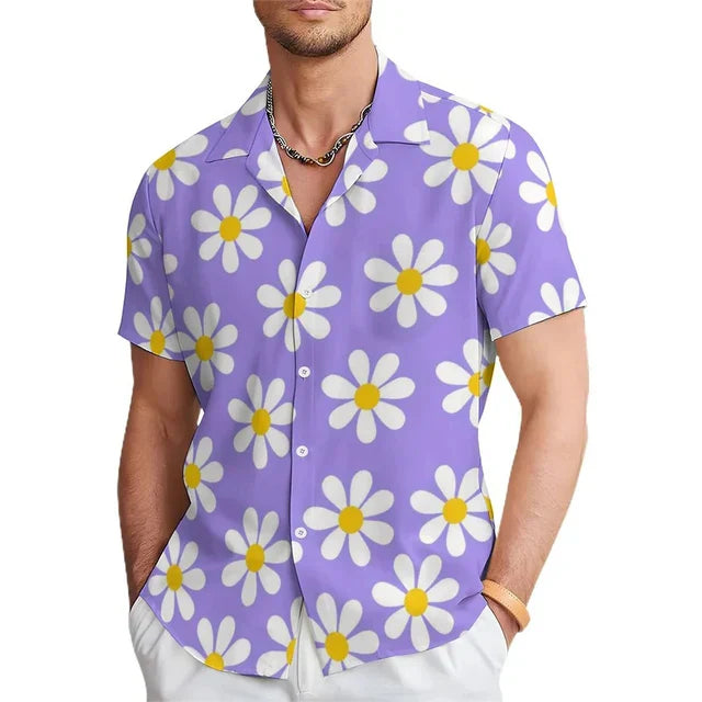 Herre-sommerskjorte med blomsterprint og reverskrave – Elian