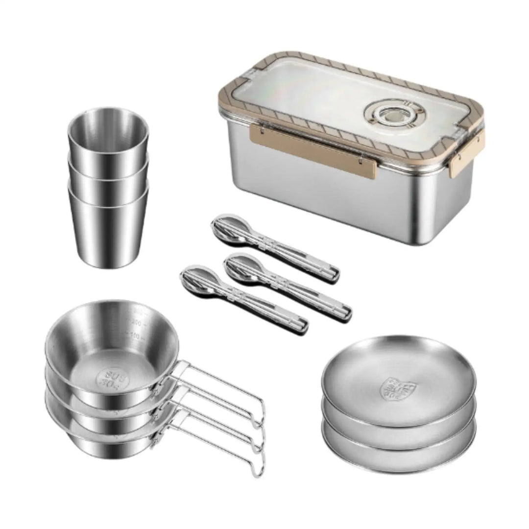 Camping Messware Kit i rustfrit stål med opbevaringsboks – CampSet