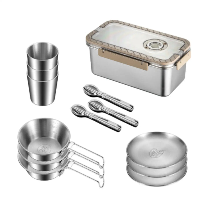 Camping Messware Kit i rustfrit stål med opbevaringsboks – CampSet