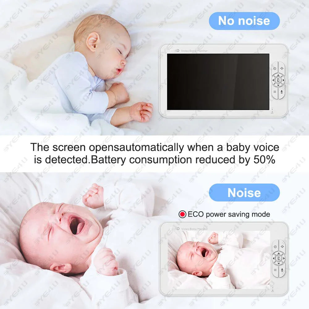 5-tommer HD video babymonitor med kamera, PTZ zoom og nattesyn