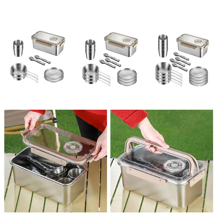 Camping Messware Kit i rustfrit stål med opbevaringsboks – CampSet