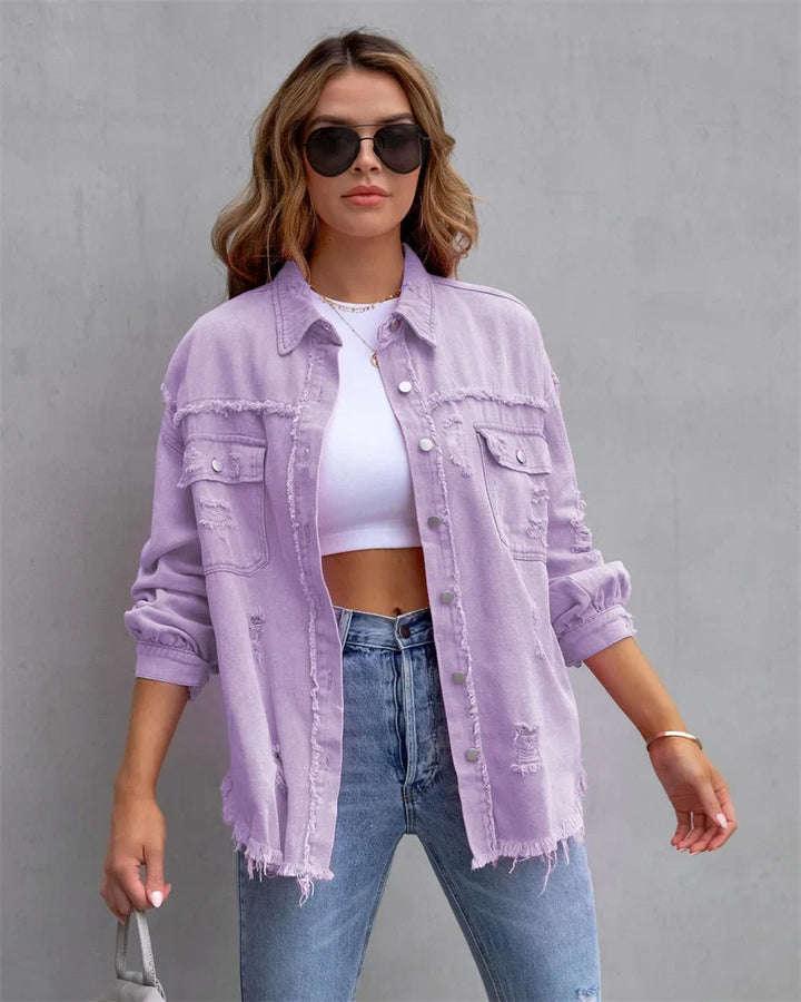 Boho damejeansjakke med efterårsagtigt Ibiza-flair og slim fit – Yara